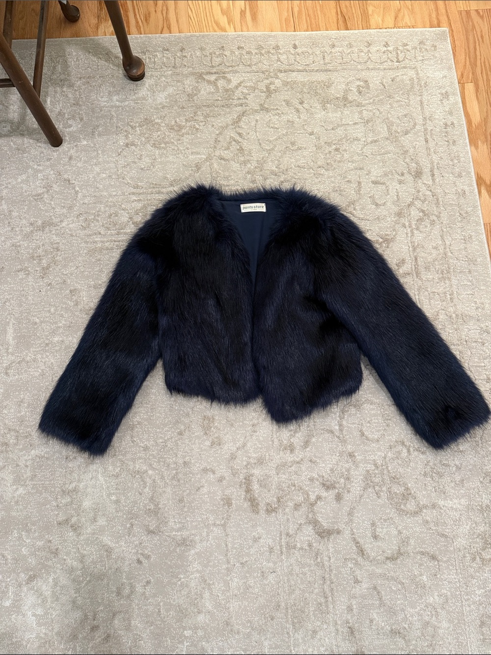 Petite Navy Faux Fur Cropped Jacket by Jones New York